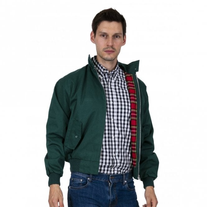Bottle Green Harrington Jacket With Red Tartan Lining – Army and